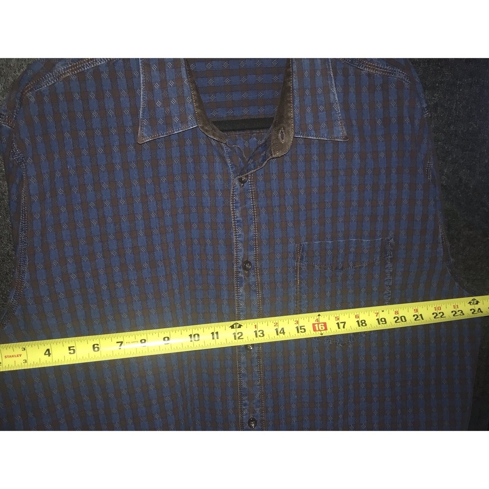 Carbon2Cobalt Shirt XL Mens Blue Brown Plaid Check Button Up Cotton Long Sleeve - Picture 8 of 11
